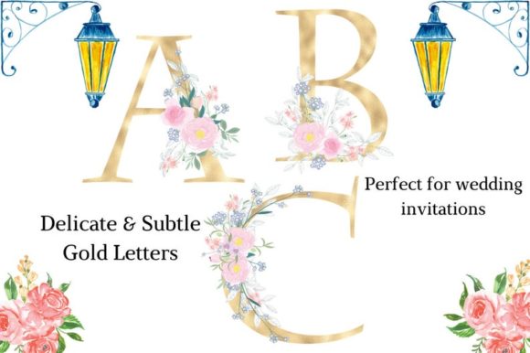 Alphabet Gold Letters Pink Dust: Elevating Digital Design with Romantic Floral Accents