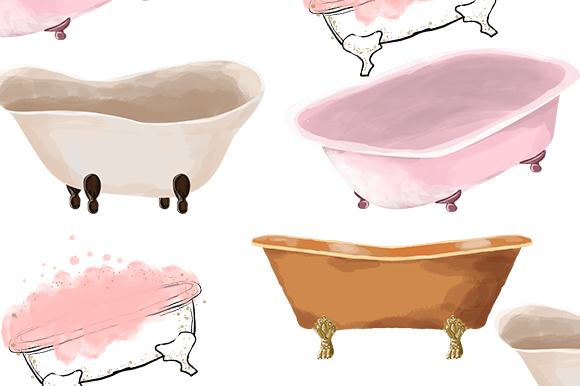 Bathtub Watercolor Illustration Clipart Guide