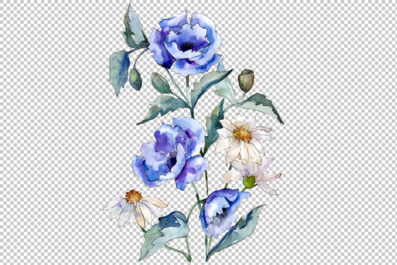 Blue Poppies & Daisies PNG Set