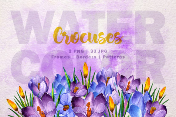 Blue & Purple Crocus Watercolor Assets