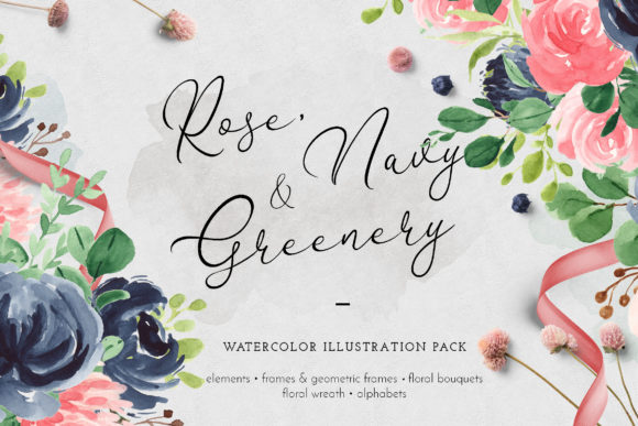 Elevating Visual Identity: The Strategic Value of the Rose, Navy Greenery Illustration Pack in Modern Design