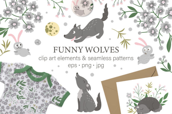 Funny Wolves: Cute Vector Art & Patterns Pack