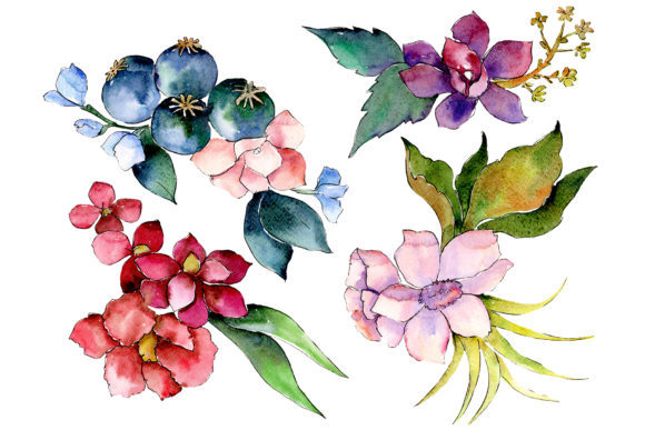 Tropical Colorful Flower Watercolor Bouquet Guide