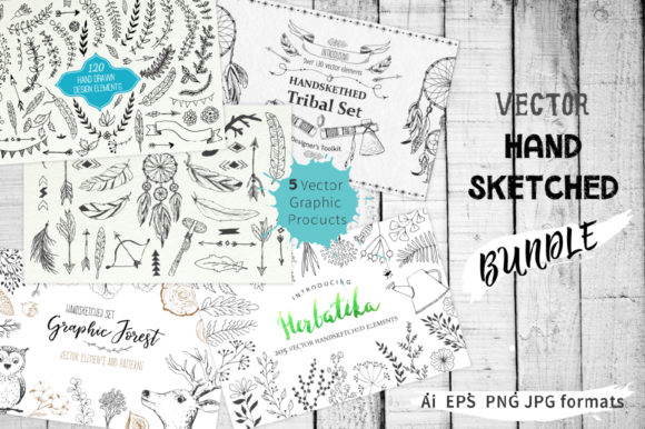 Vector Hand Sketched Bundle: Rustic Design Assets