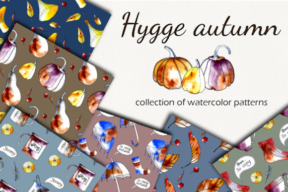 Watercolor Collection Hygge Autumn: Cozy Doodle Patterns