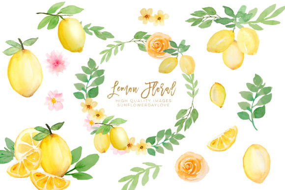 Watercolor Lemon Citrus Fruit Clipart: Elevating Designs with CA047 Lemon Floral