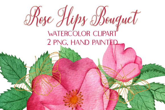 Watercolor Rosehips Bouquet Clip Art