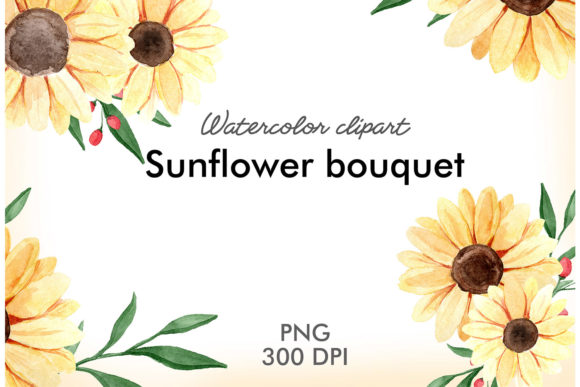 Watercolor Sunflower Bouquet with Branch: Elevating Creative Projects with Hand-Painted Detail