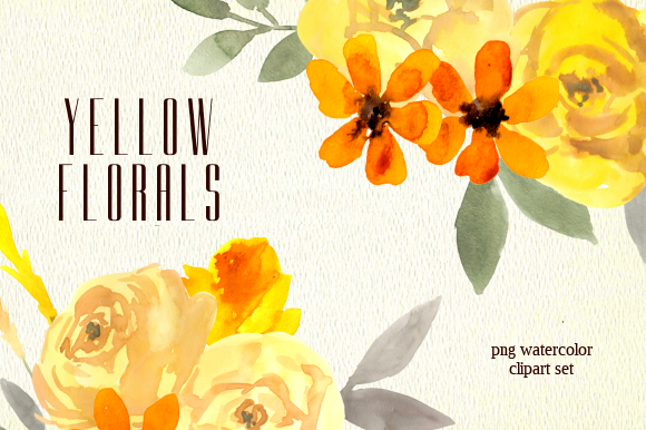 Yellow Florals Watercolor Clipart Set for Creative Projects